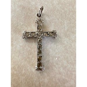 Vintage 12kt white gold filled CZ cubic zirconia cross crucifix pendant charm